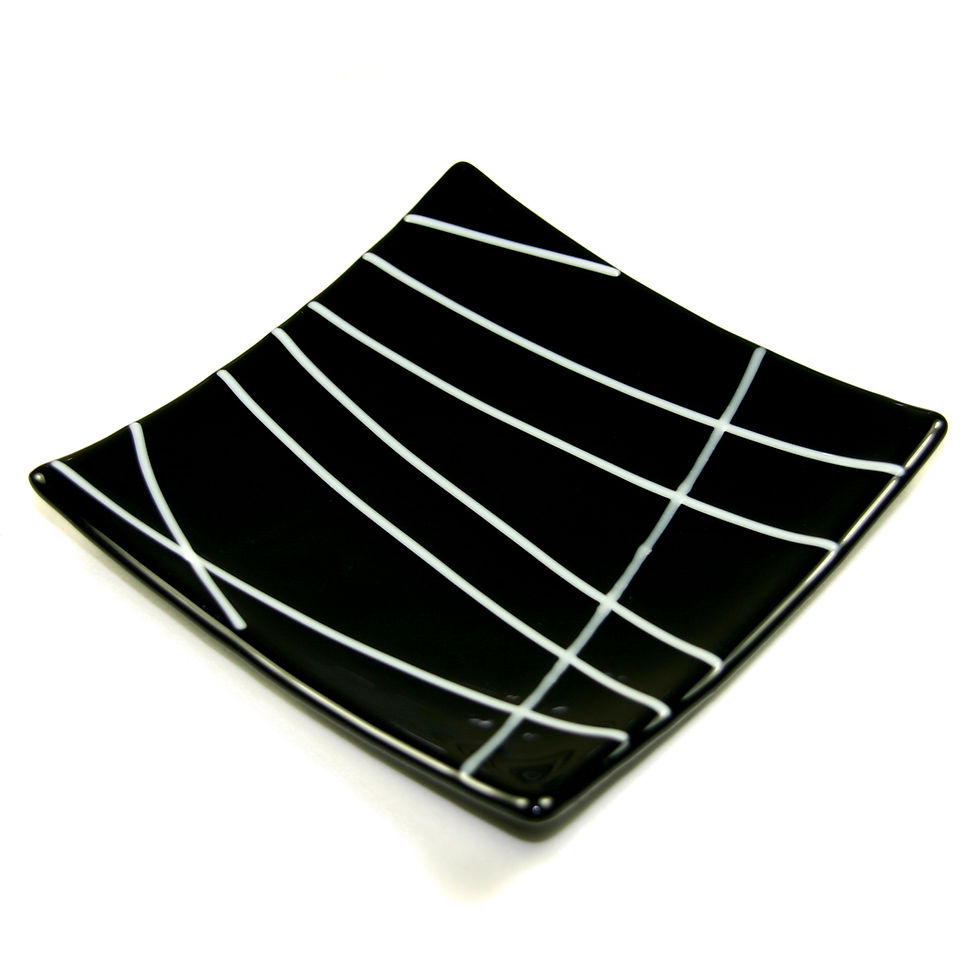 Thumbnail: Black lined fused glass bowl