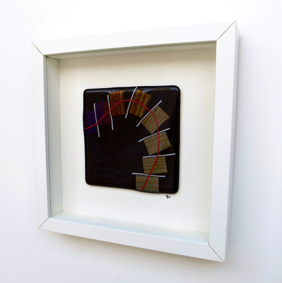 Thumbnail: Handmade black and gold abstract fused glass picture