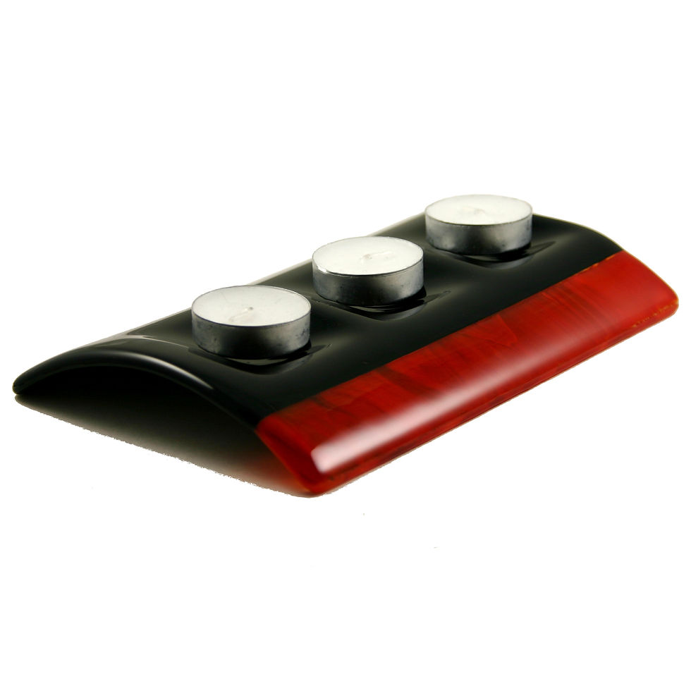Thumbnail: Black and red fused glass candle bridge