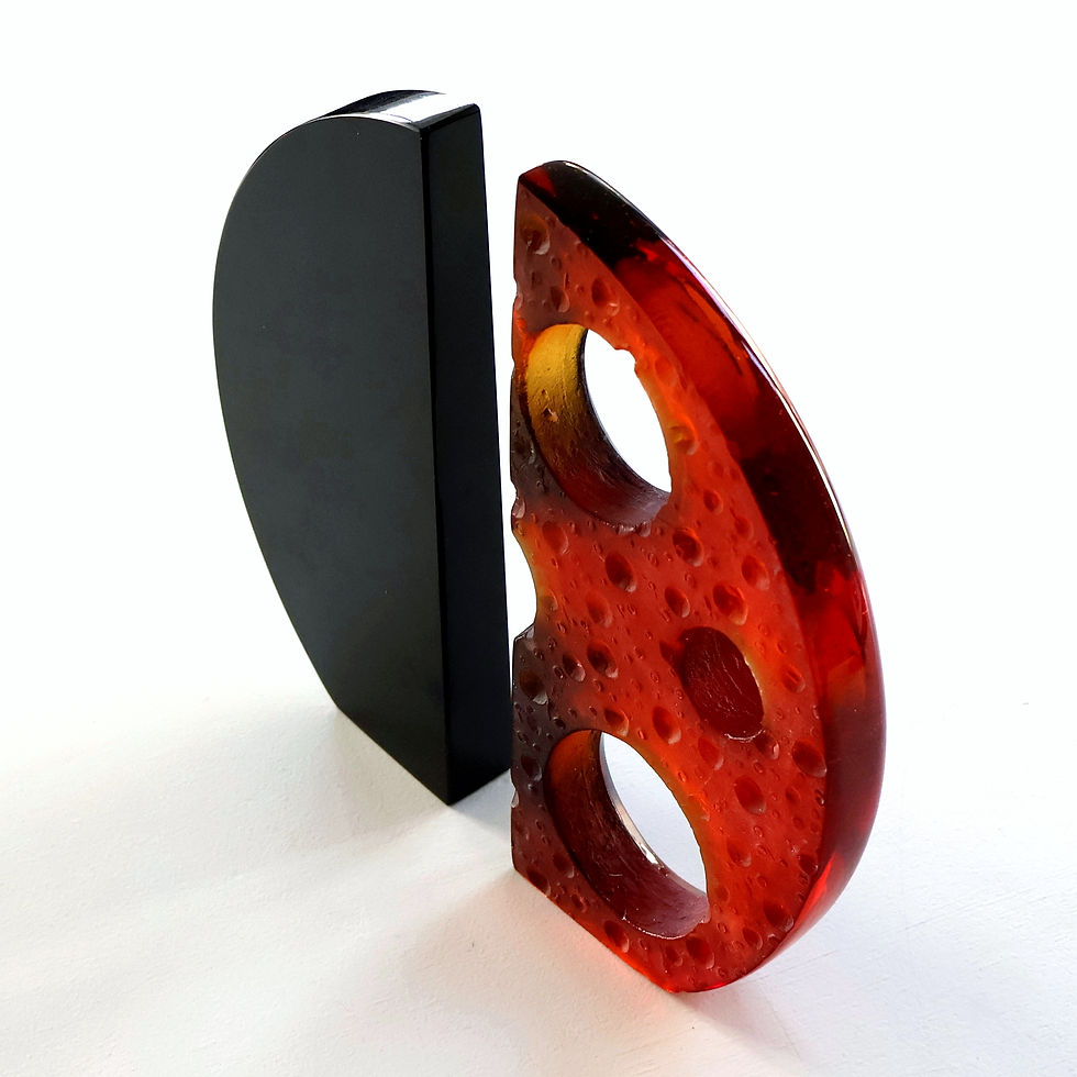 Thumbnail: Black and red abstract cast glass sculpture