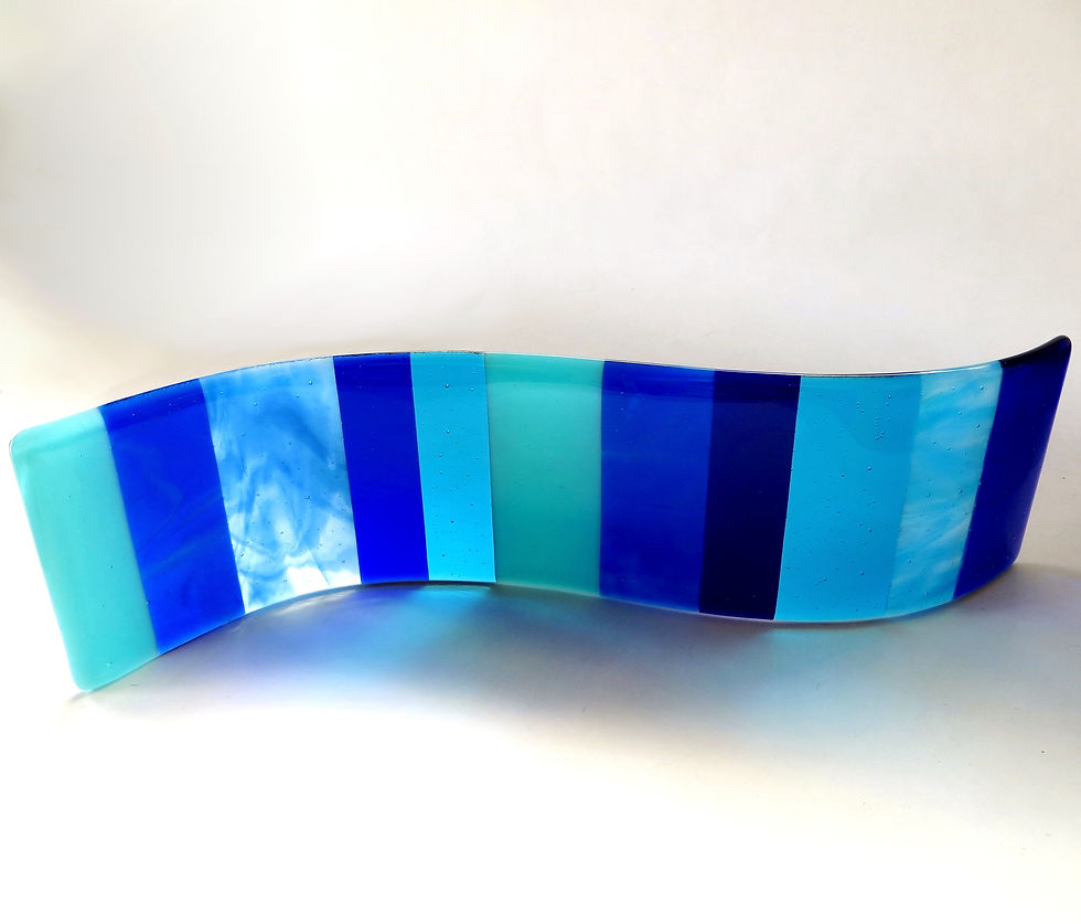 Thumbnail: Handmade blue fused glass wave curve