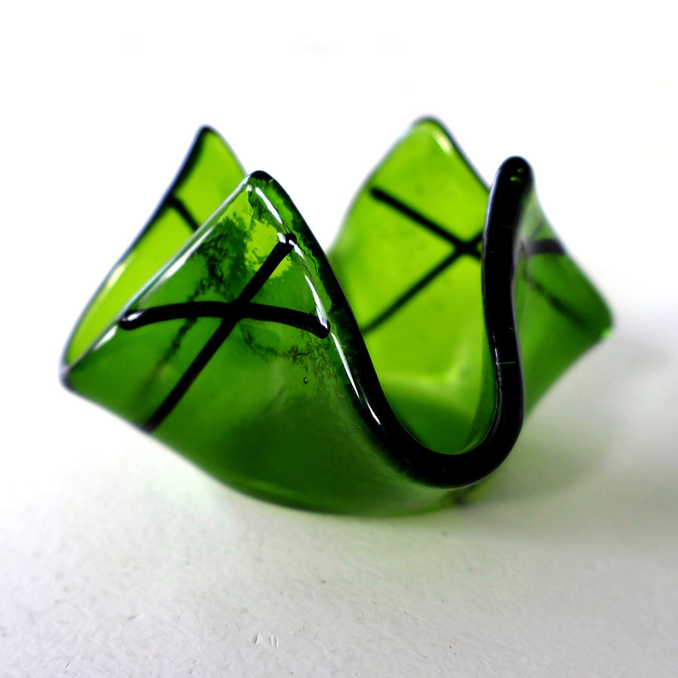 Thumbnail: Green lined fused glass tea light holder