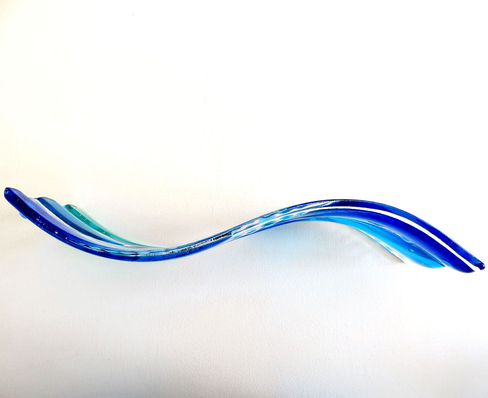 Thumbnail: Handmade blue rippled fused glass wave