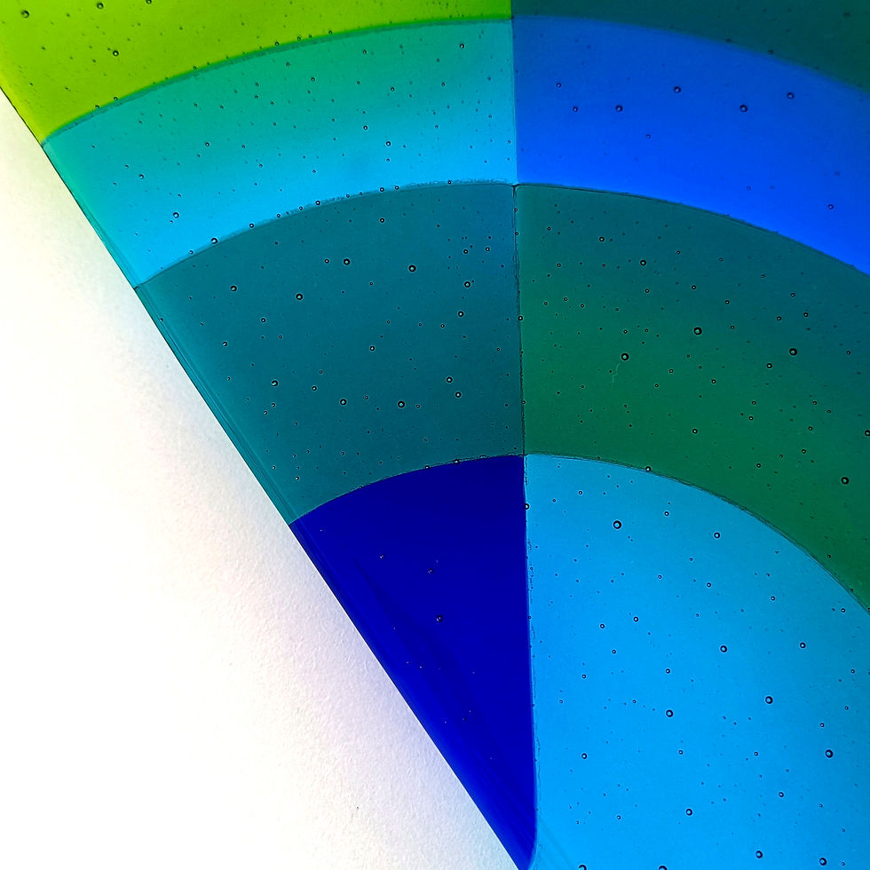 Thumbnail: Handmade abstract blue and green fused glass picture