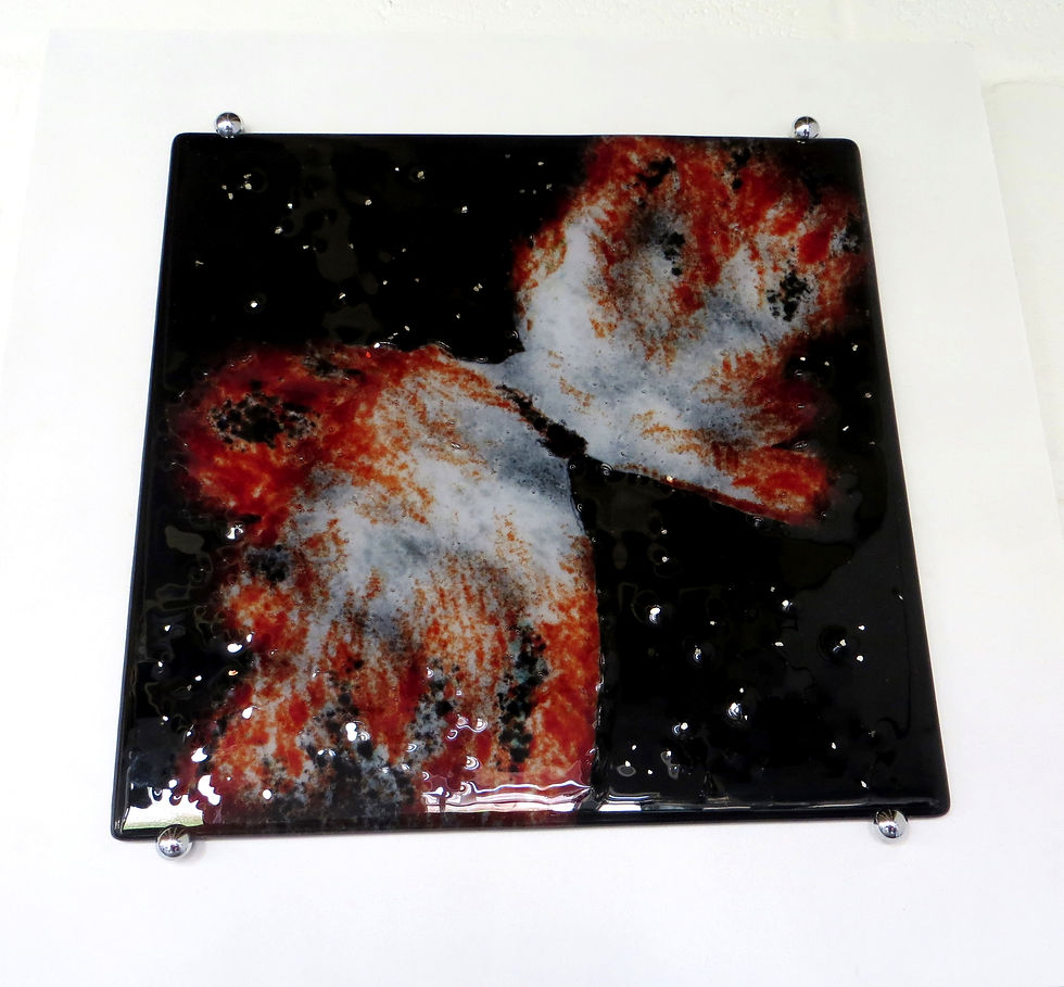 Thumbnail: Handmade black and red fused glass wall panel