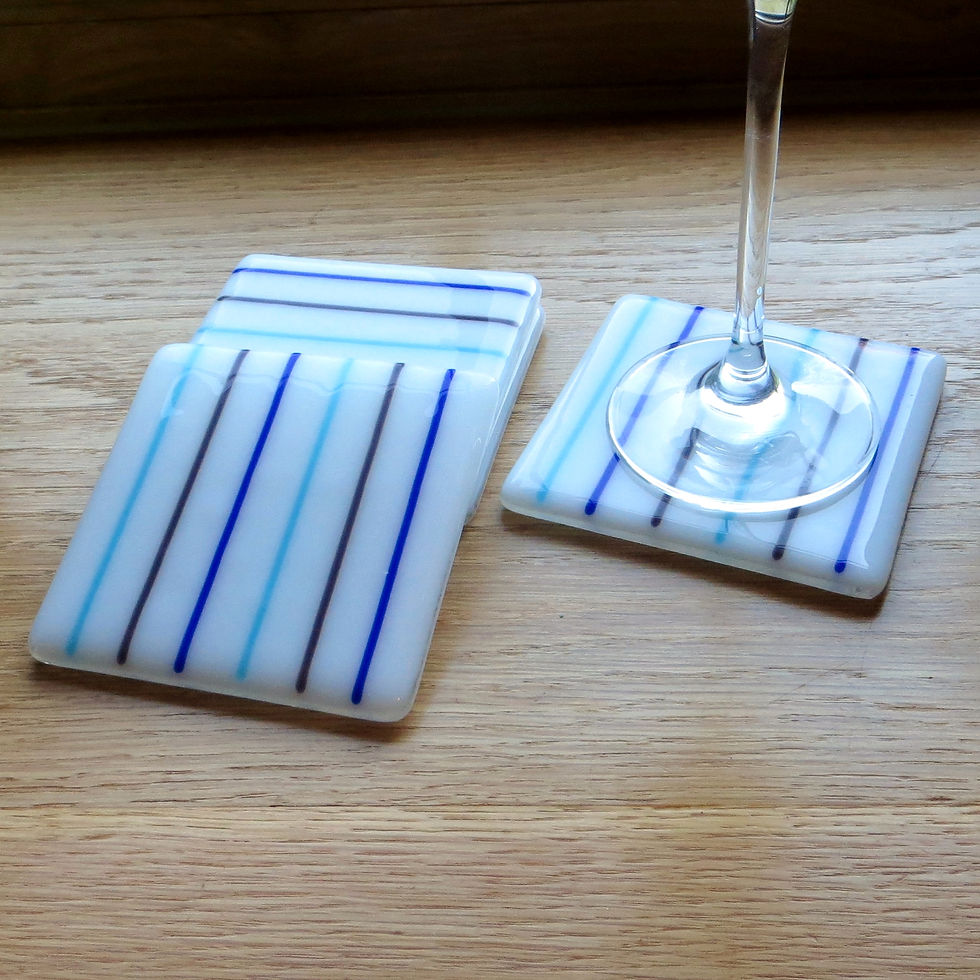 Thumbnail: White lined fused glass coasters