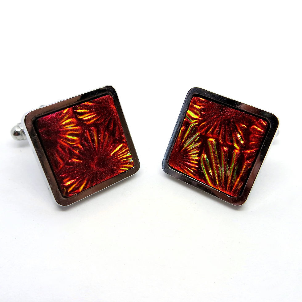 Thumbnail: Square red handmade dichroic glass cuff links