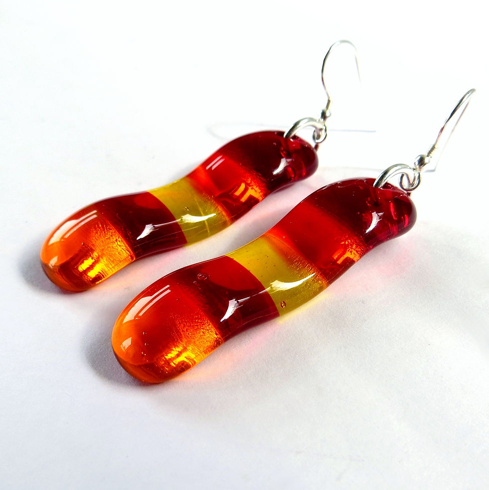 Thumbnail: Handmade red fused glass earrings
