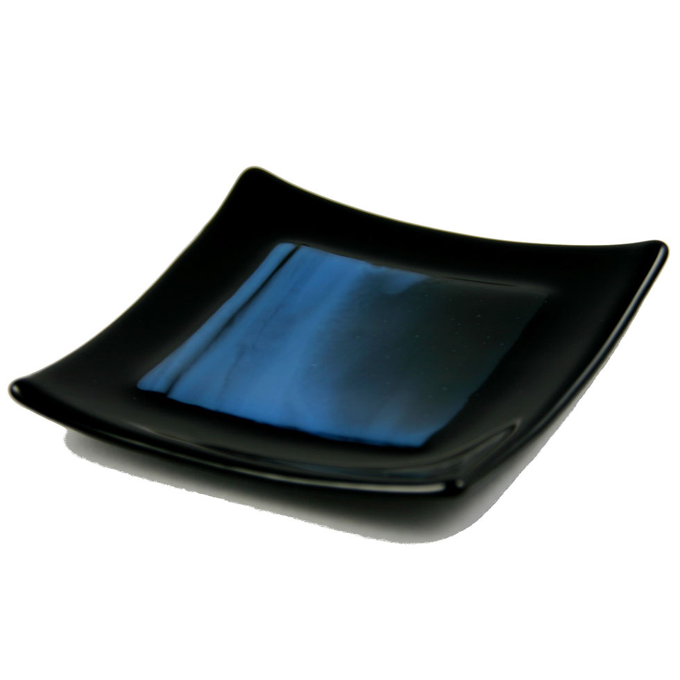 Thumbnail: Black and blue fused glass bowl
