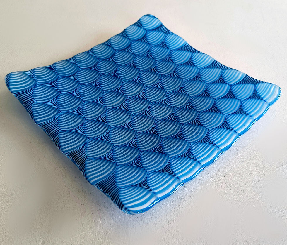 Thumbnail: Modern blue and white patterned fused glass bowl