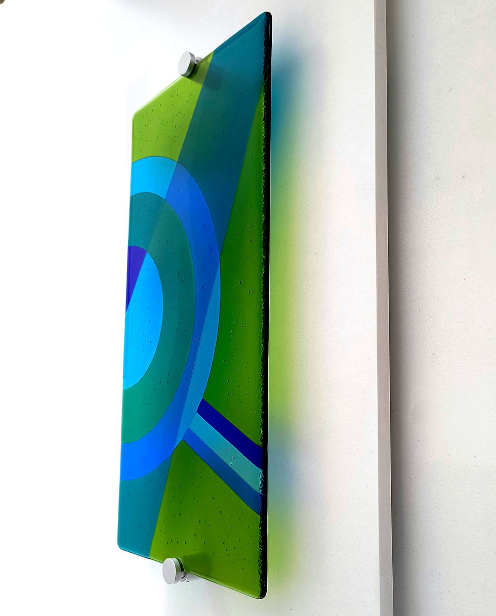 Thumbnail: Abstract unique blue and green fused glass wall panel