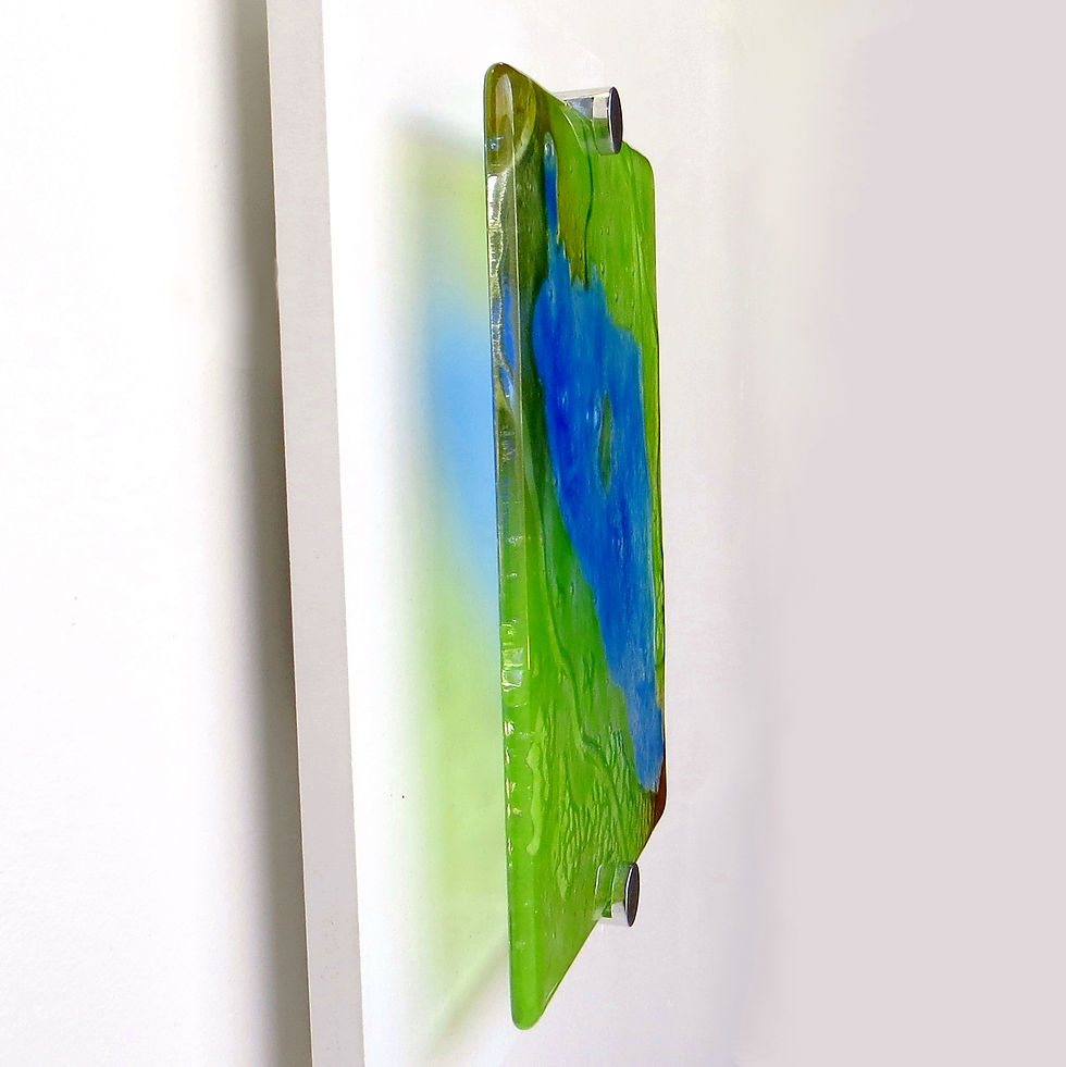 Thumbnail: Blue and green landscape inspired fused glass wall art