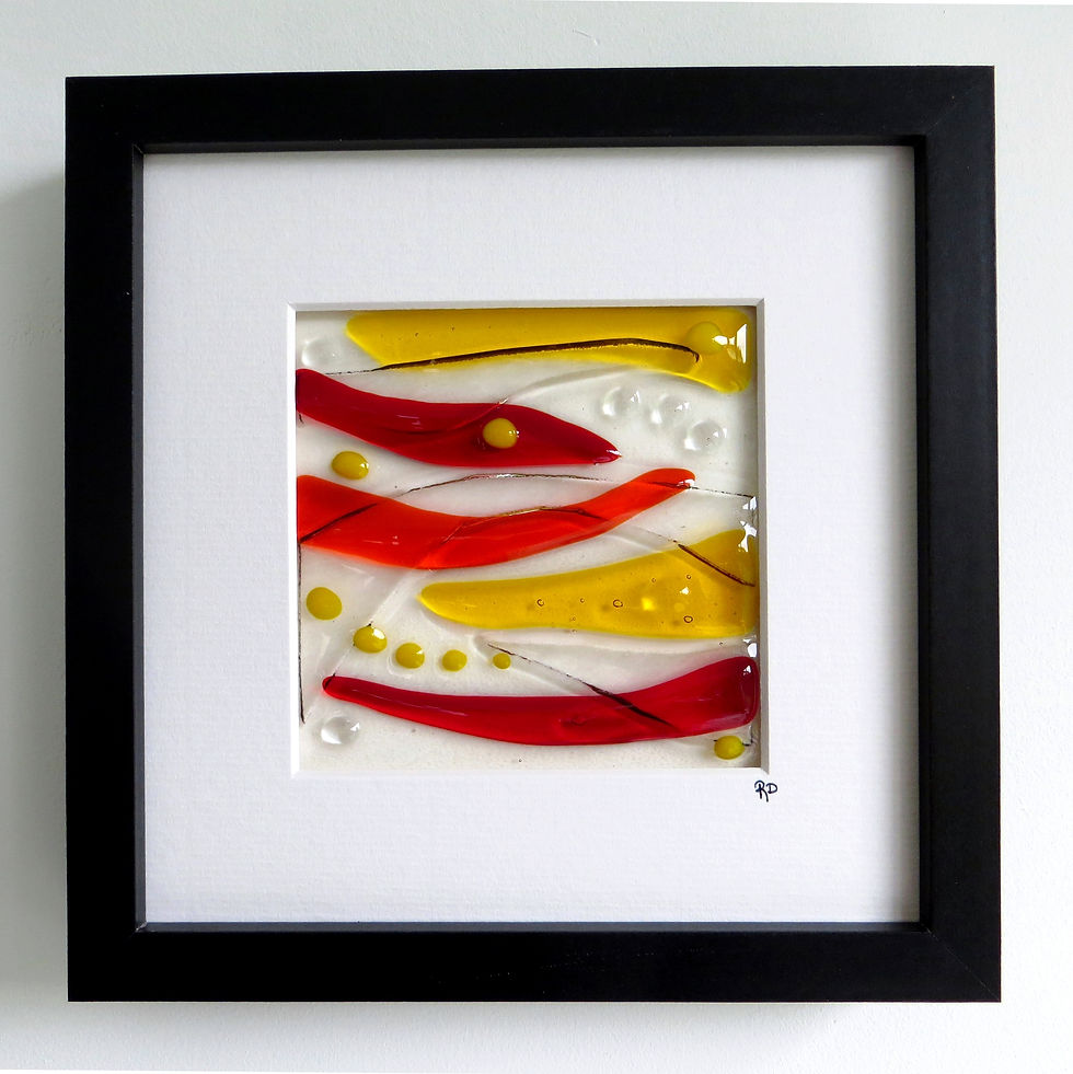 Thumbnail: Framed red and yellow handmade fused glass picture