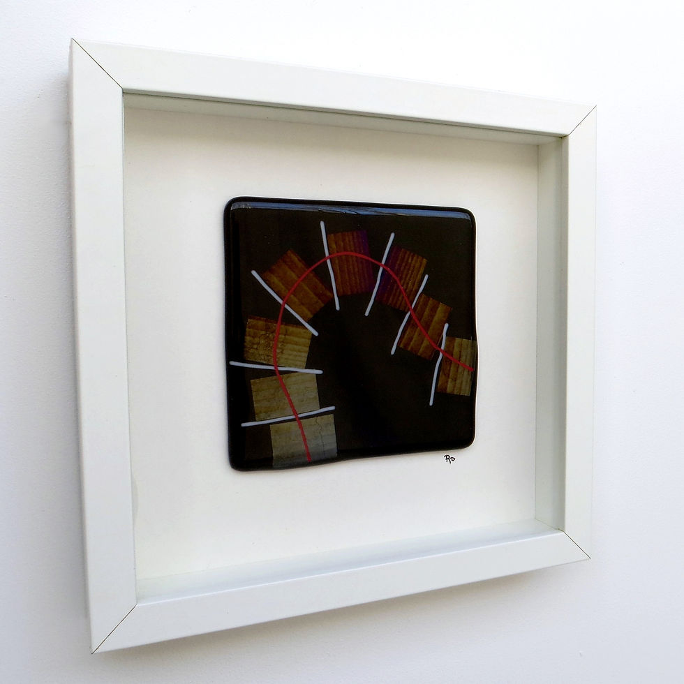 Thumbnail: Handmade black framed abstract fused glass wall art