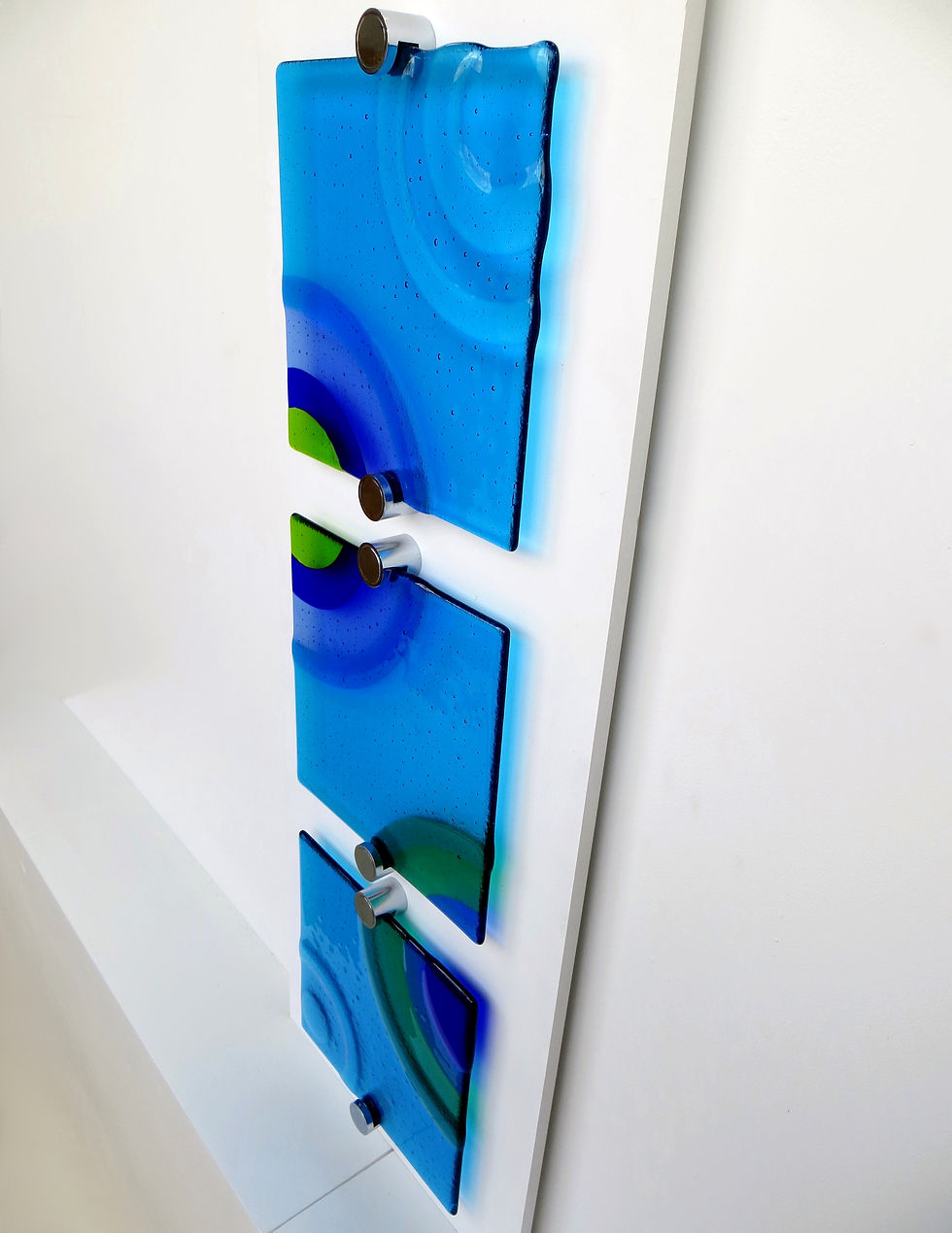 Thumbnail: Blue and green handmade fused glass wall art