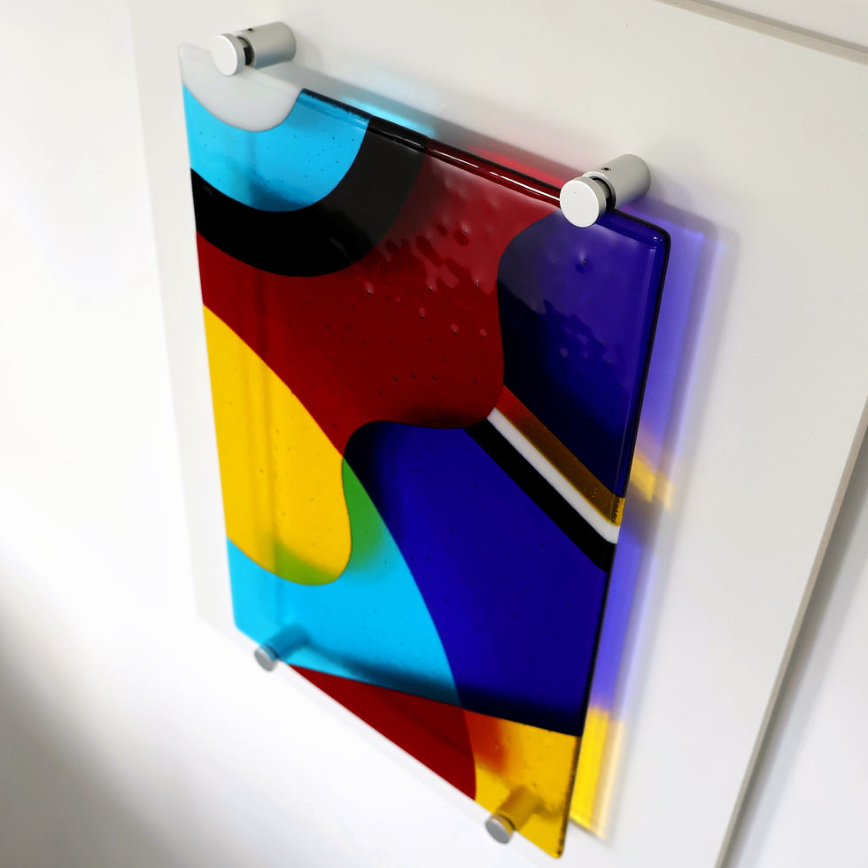 Thumbnail: Large multi coloured abstract fused glass wall panel