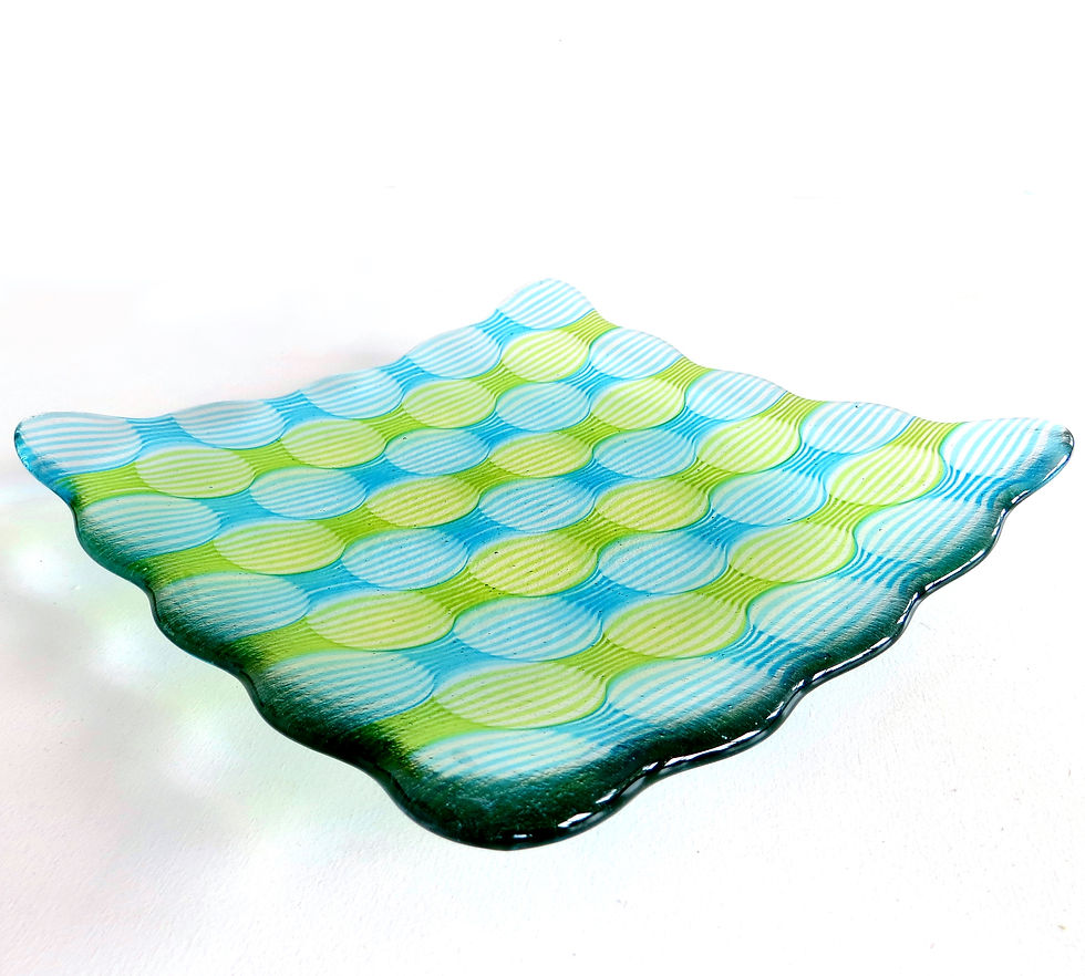 Thumbnail: Blue and green handmade statement fused glass bowl