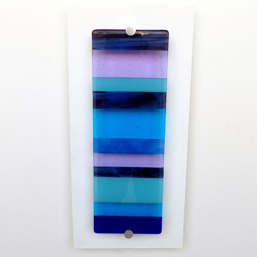 Thumbnail: Blue and purple abstract fused glass wall art