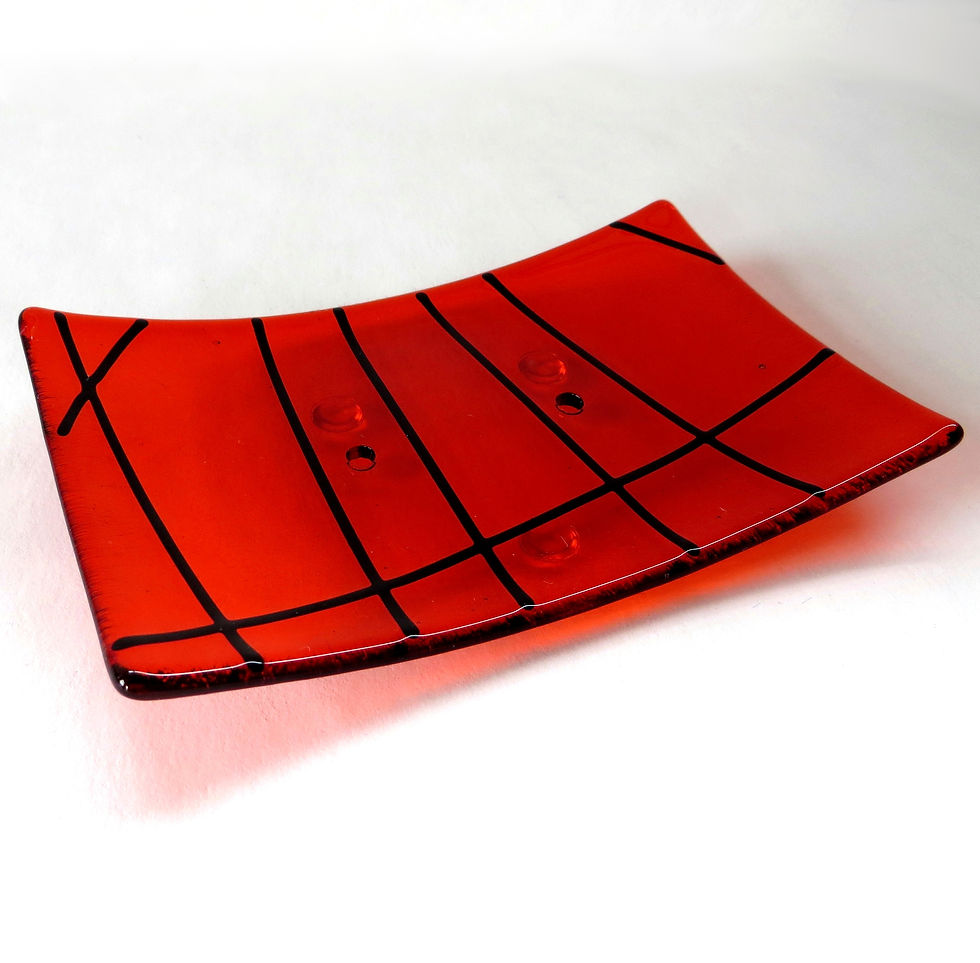 Thumbnail: Orange lined fused glass soap dish