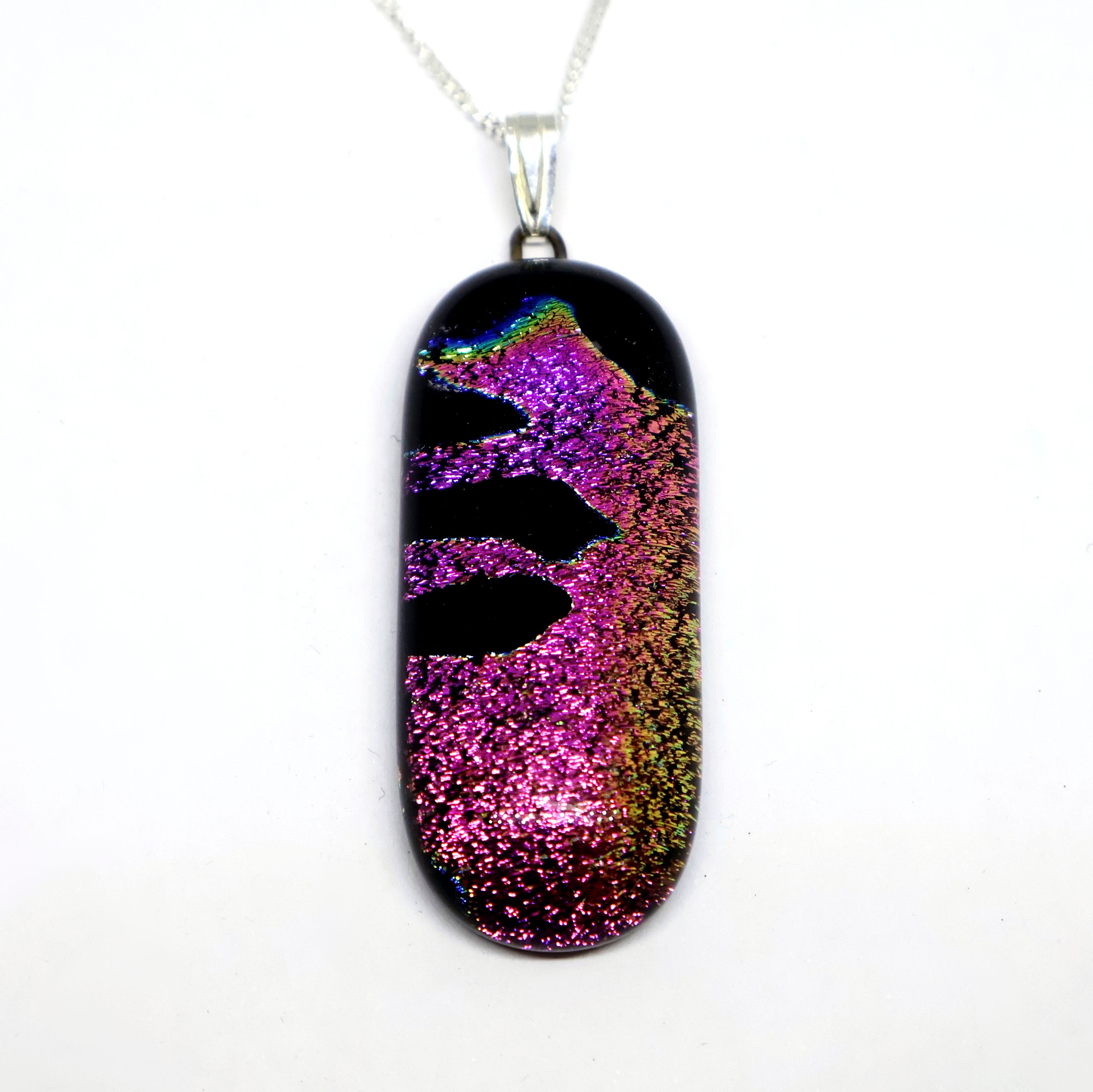 Pink and black dichroic glass necklace, RD Glass