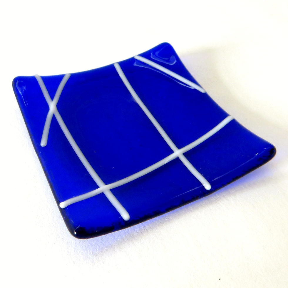 Thumbnail: Blue lined fused glass ring dish