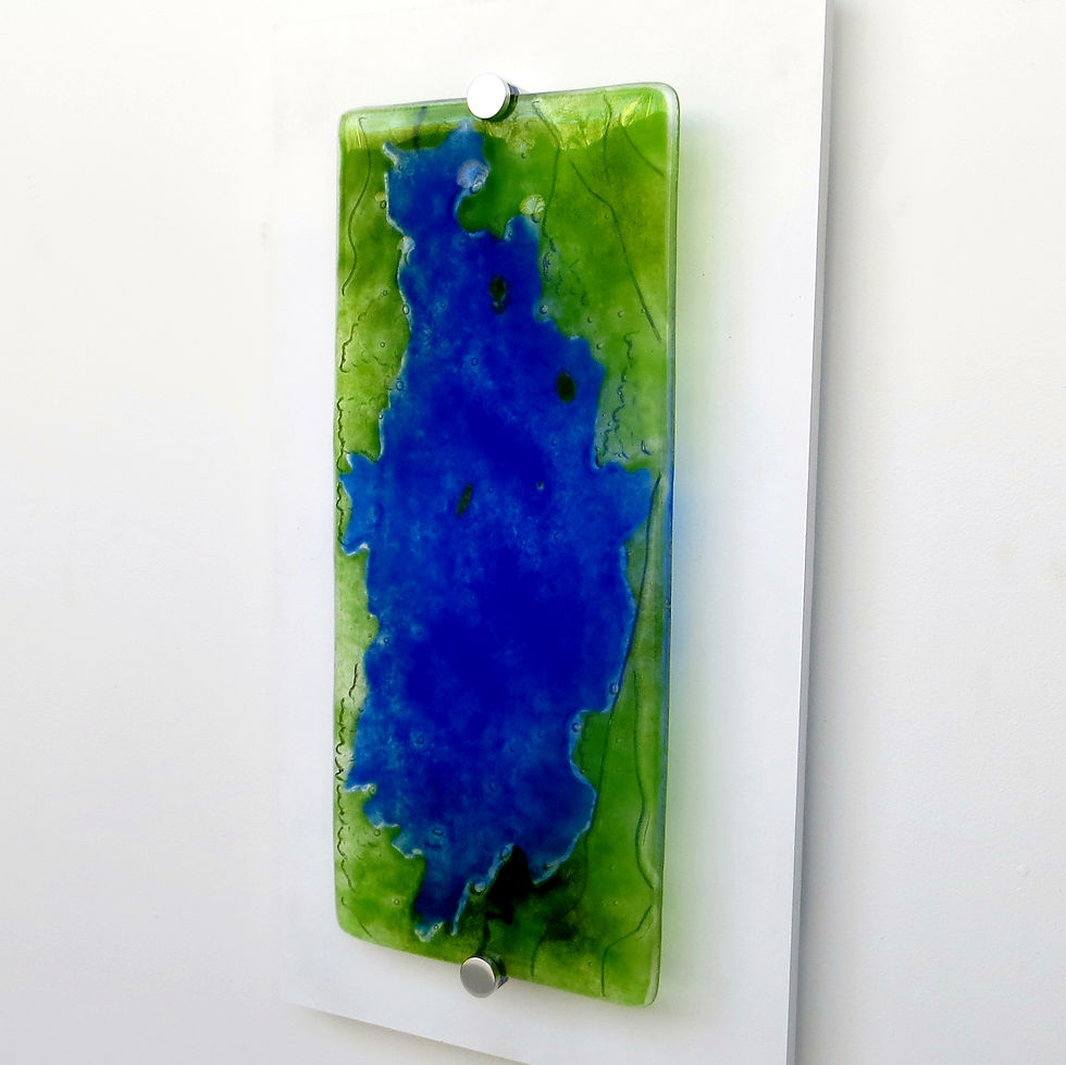 Thumbnail: Derwent Water mounted fused glass wall art