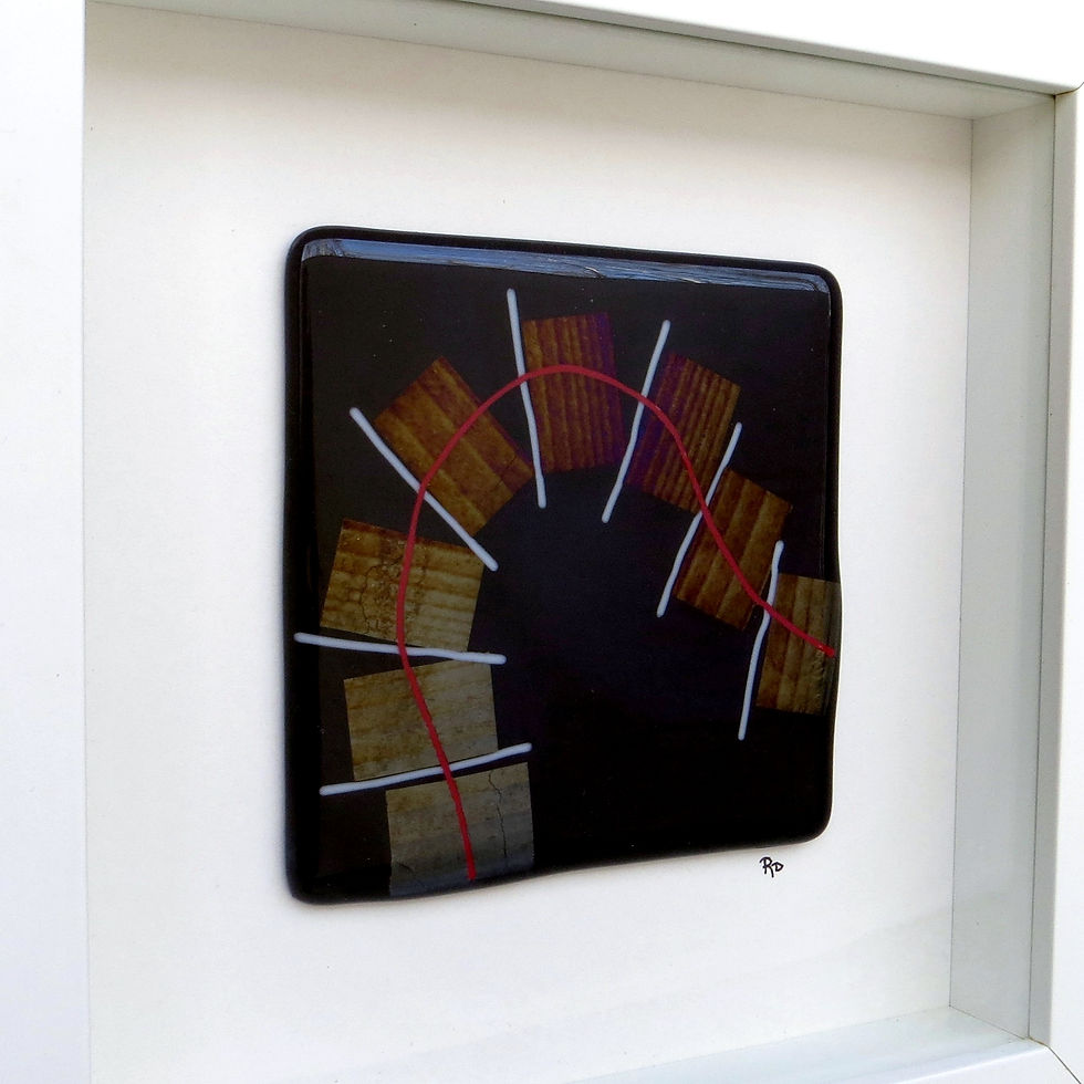 Thumbnail: Framed black and gold abstract fused glass wall art