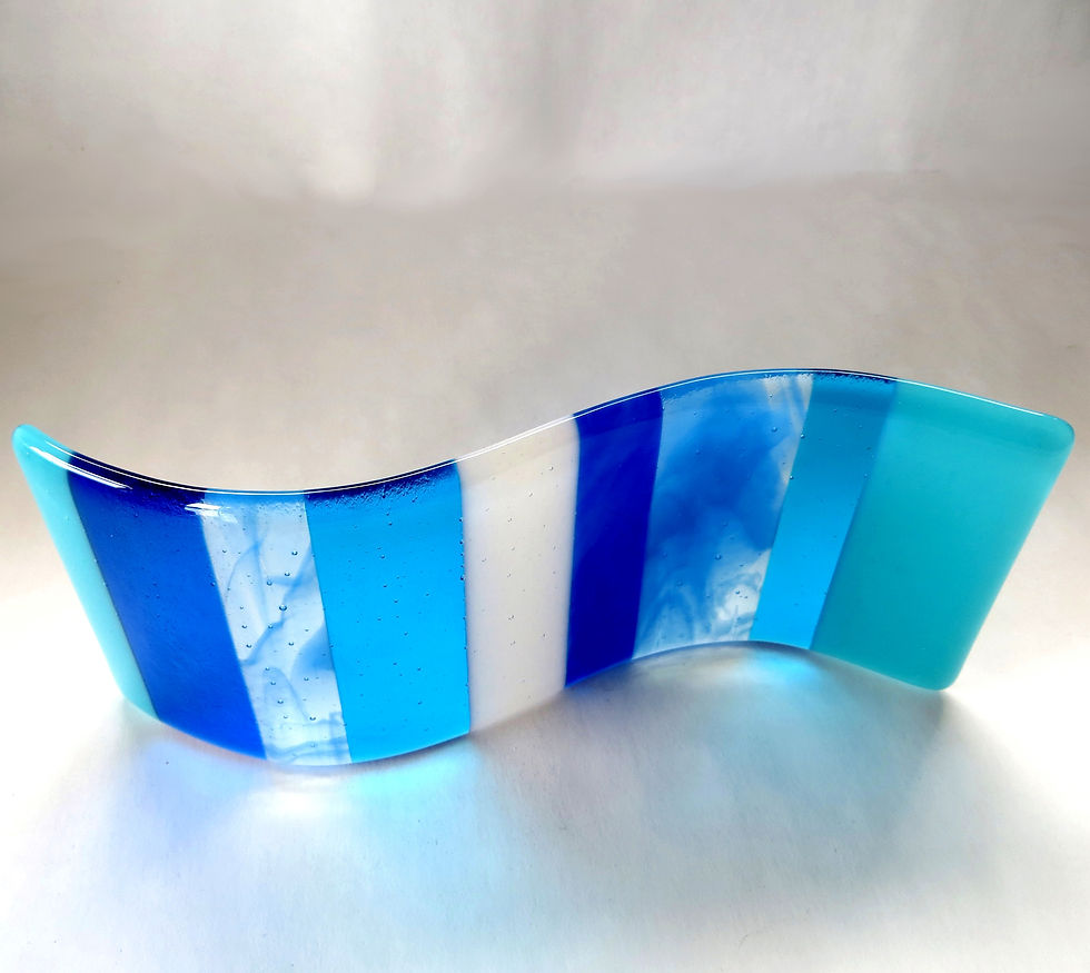 Thumbnail: Handmade blue and white fused glass wave