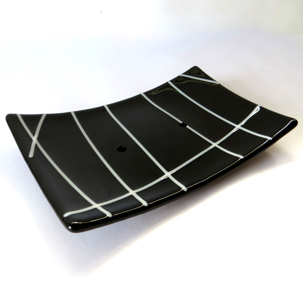 Thumbnail: Black lined fused glass soap dish