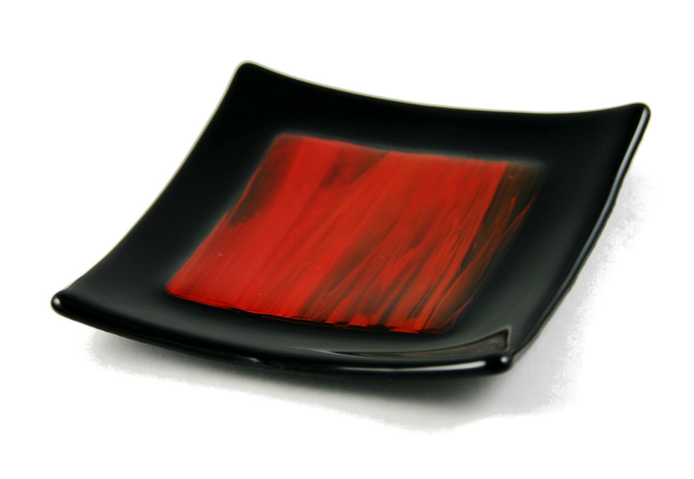 Thumbnail: Black and red fused glass dish