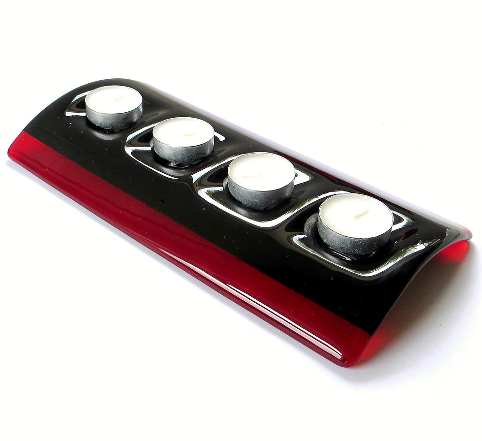 Thumbnail: Black and red striped fused glass candle bridge
