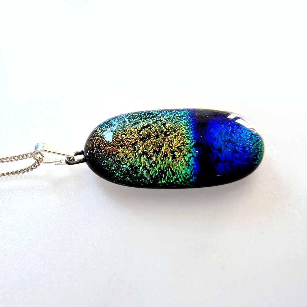 Orange and blue stripe dichroic glass pendant
