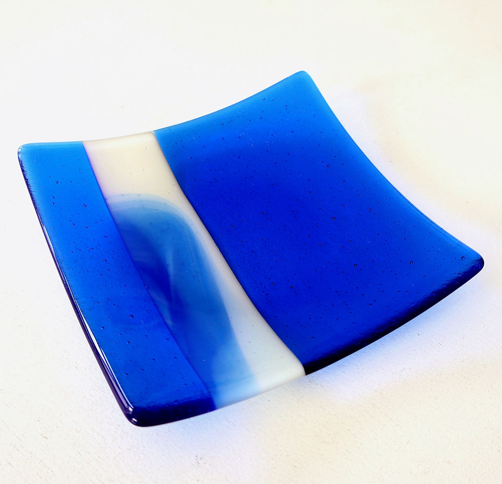 Thumbnail: Blue and cream fused glass dishes