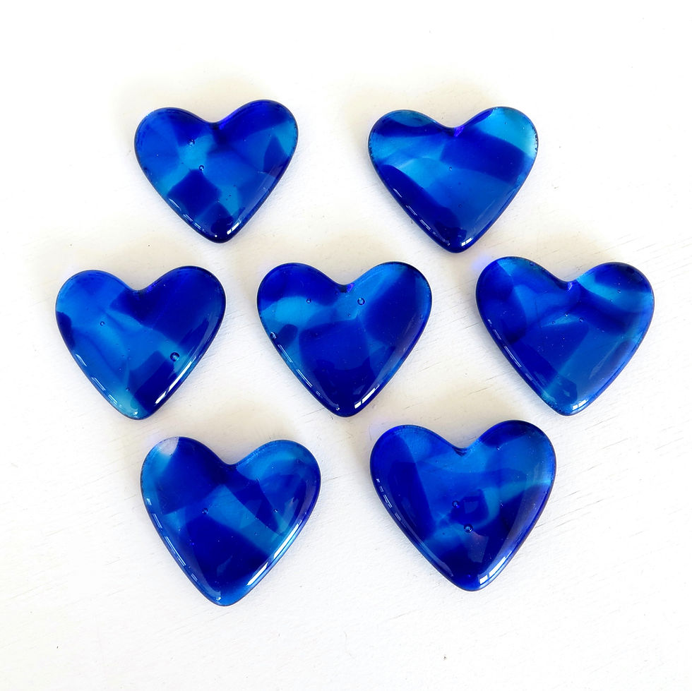 Thumbnail: Blue multicoloured fused glass pocket heart hugs