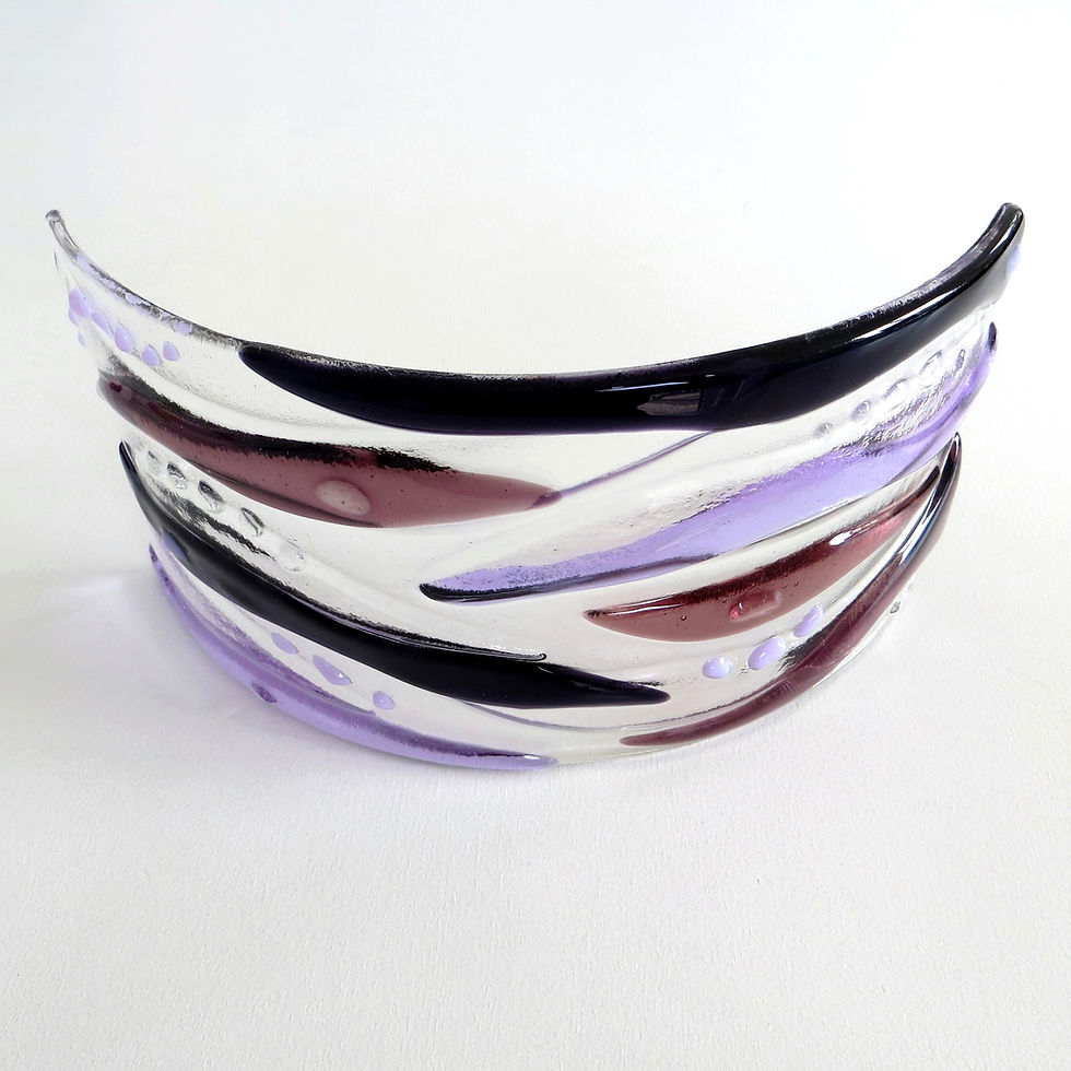 Thumbnail: Purple abstract water inspired fused glass art curve