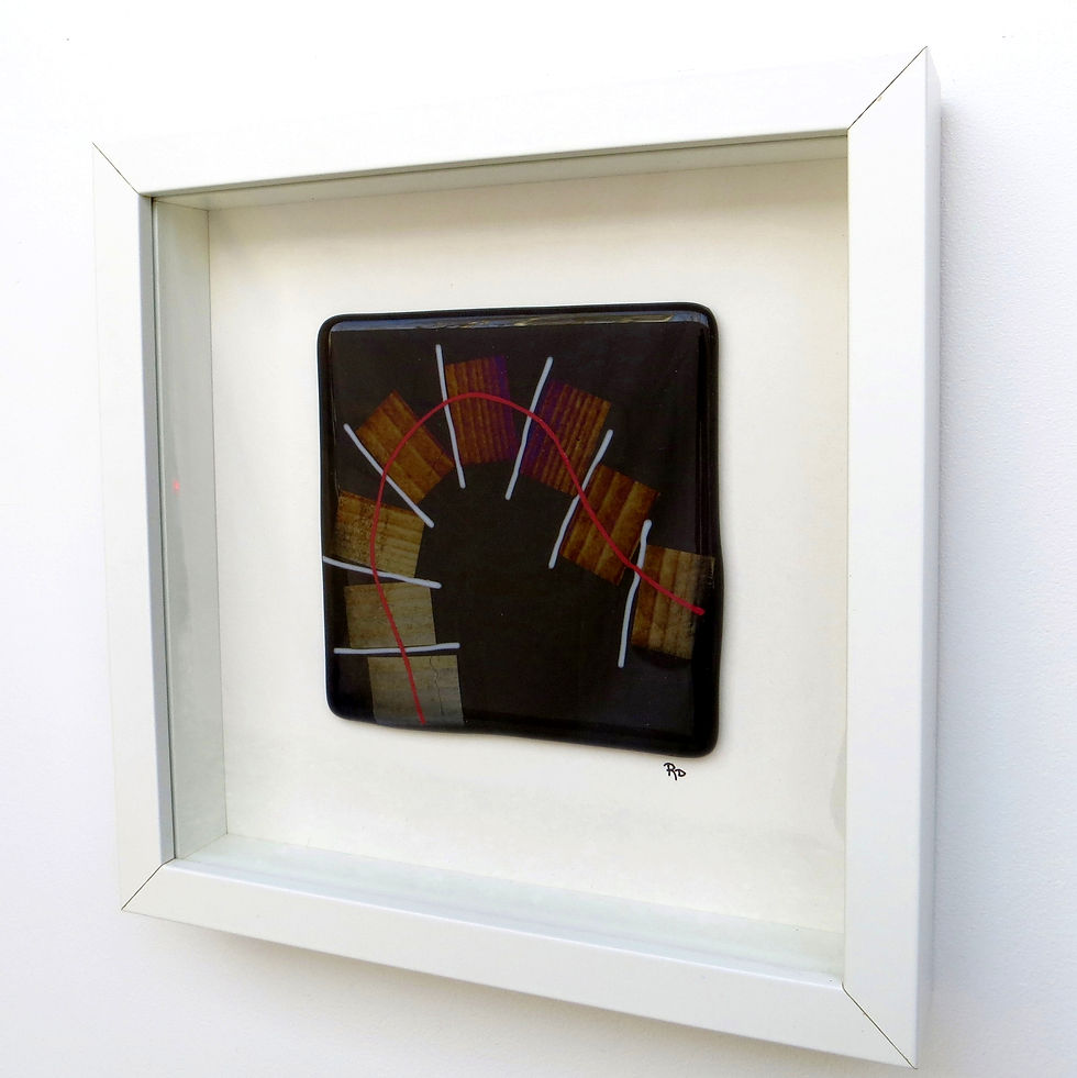 Thumbnail: Black and bronze abstract fused glass wall panel
