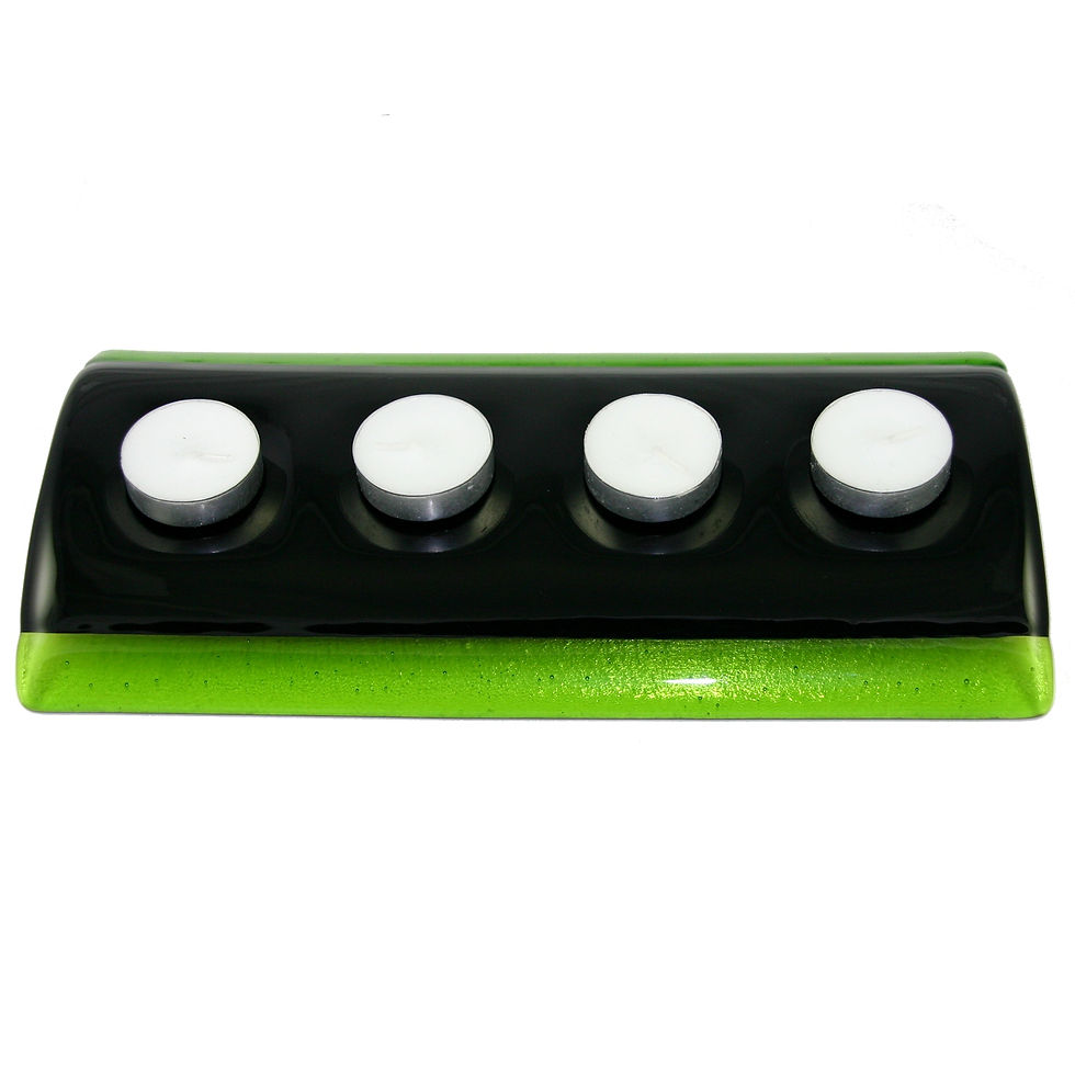 Thumbnail: Black and green fused glass candle bridge