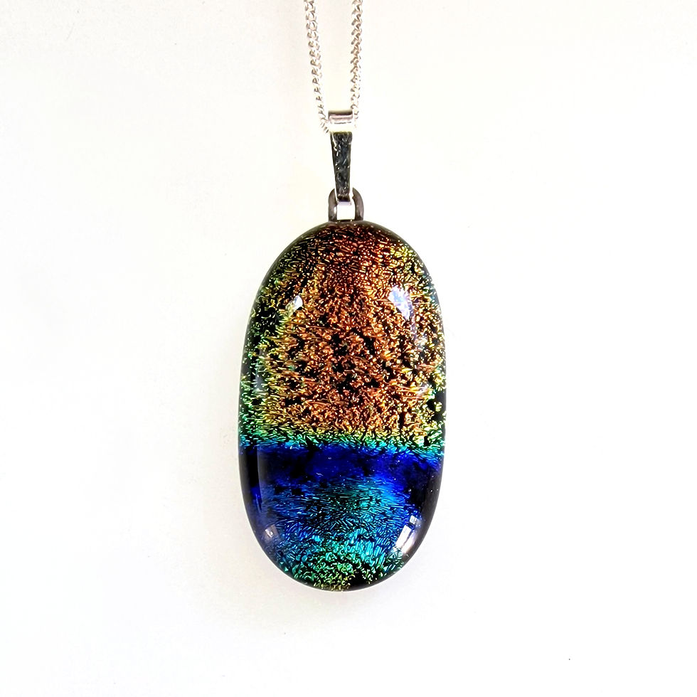 Orange and blue dichroic glass necklace, RD Glass