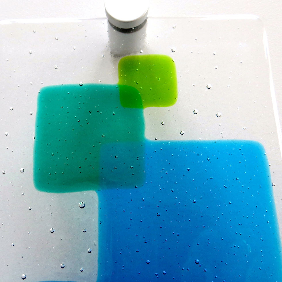 Thumbnail: Blue and green abstract fused glass wall panel