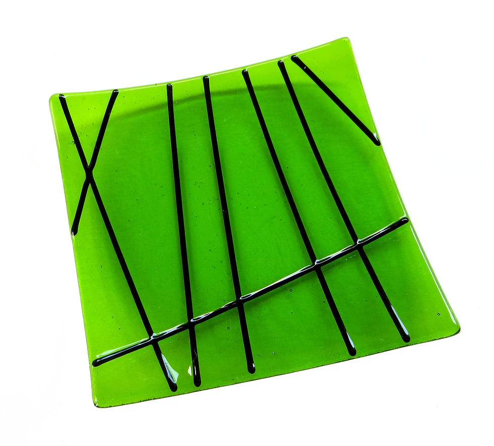 Thumbnail: Green lined fused glass bowl