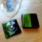 Black and green handmade fused glass coasters