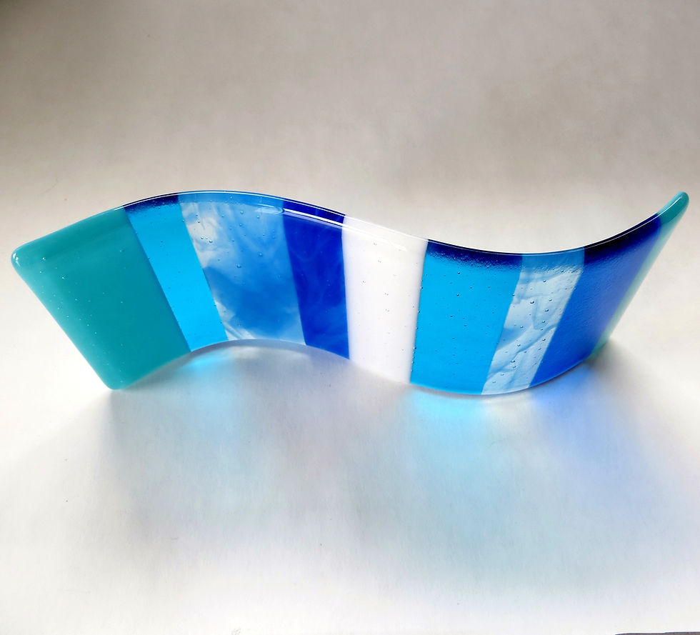 Thumbnail: Blue and white striped fused glass wave