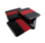 Red and black striped fused glass coasters