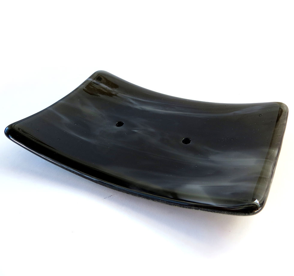 Thumbnail: Black and white fused glass soap dish