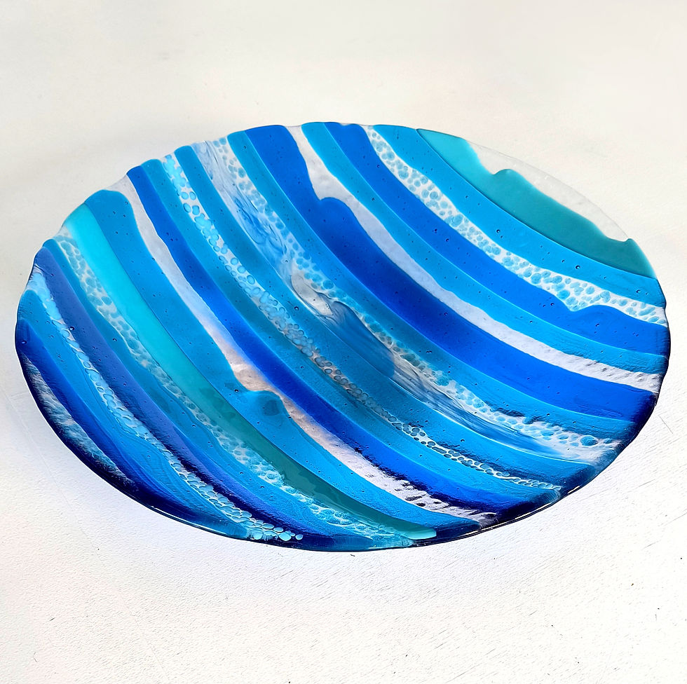 Thumbnail: Statement round blue fused glass dish inspired by water
