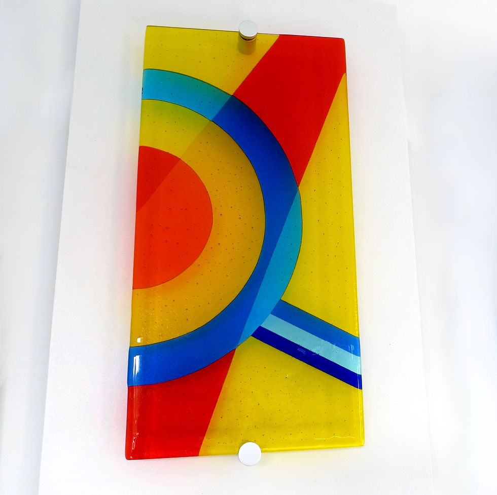 Thumbnail: Bright colourful abstract fused glass wall art