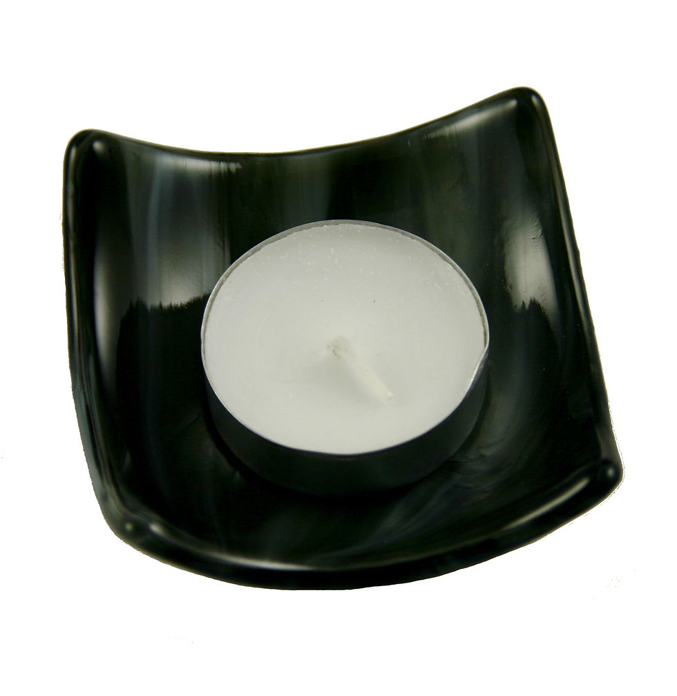 Thumbnail: Black and white fused glass tealight holder