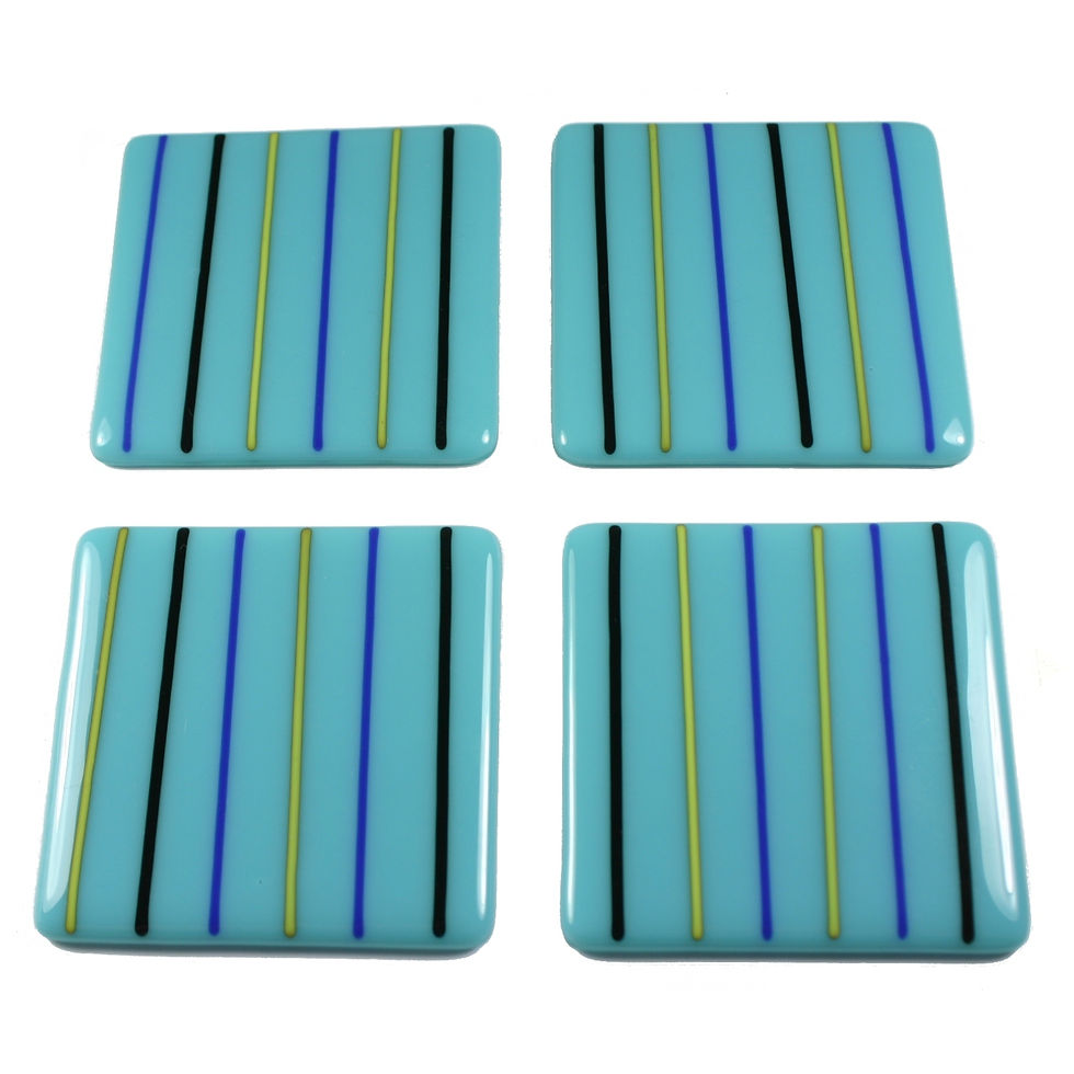 Thumbnail: Turquoise lined fused glass coasters
