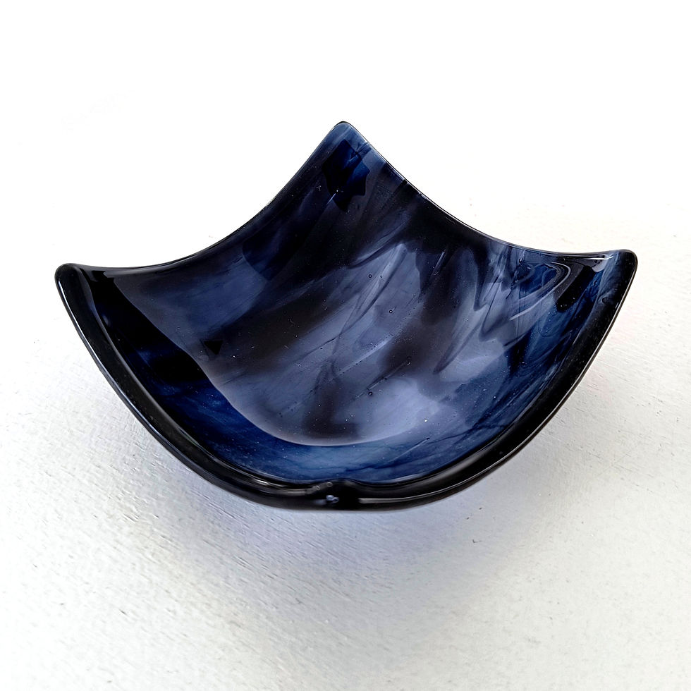 Thumbnail: Handmade fused glass candle holders in dark blue and clear