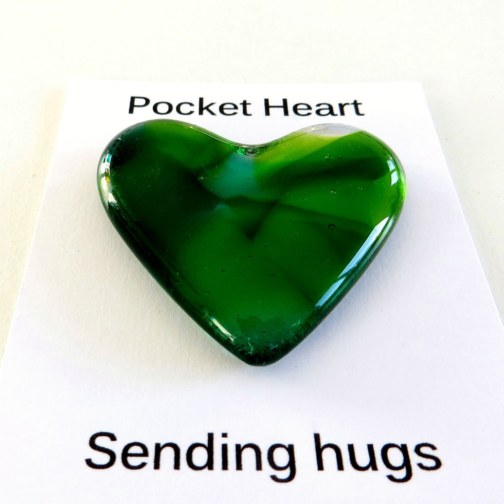 Thumbnail: Green multicoloured fused glass pocket heart hugs